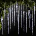 32Pcs Icicle Ornaments for Christmas Tree Decorations, Ink Blue Christmas Christmas Tree Ornaments Decorative Crystal Glass Hanging Decorations for Xmas Frozen Winter Wonderland Wedding Party Decor