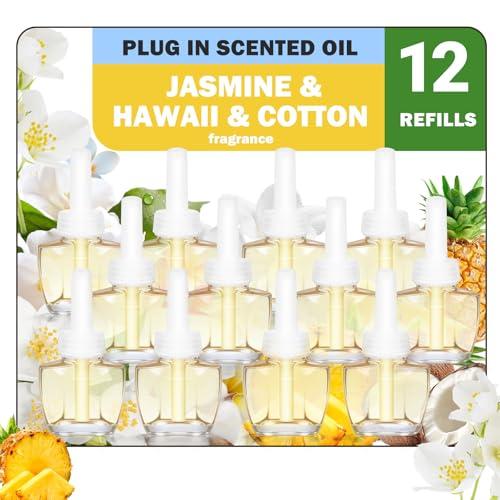 DERDUFT Plug in Refills Air Freshener, Scented and Essential Oils Refills for Home and Bathroom, Jasmine, Hawaiian, Cotton, 7.92 Fl Oz,12 Count, Compatible with Glade, Compatible with Air Wick