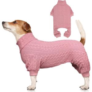 Dog Sweaters for Large Dogs Turtleneck Knitted Pet Clothes Solid Color Puppy Sweater Warm Dog Sweater(Pink, Large)