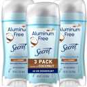 Secret Aluminum Free Deodorant for Women, 48hr Odor Protection, Naturally Derived Ingredients, Free of Parabens Dyes Talc & Baking Soda, PH Balanced, Dry Solid, Coconut Scent, 2.4 oz (Pack Of 3)