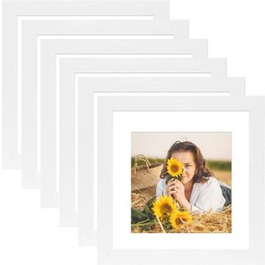 12x12 Picture Frame Rustic White Wood Set of 6,Display Pictures 8x8 with Mat or 12x12 Without Mat,Multi Photo Frames Collage for Wall or Tabletop Display
