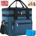 23L Extra Large Expandable Insulated Cooler Lunch Box for Men Double Deck Leakproof Heavy Duty Lunch Bag with 4 Ice Packs&2 Snack Bags for Adult/Construction/Women/Work/Picnic/Camping - Blue
