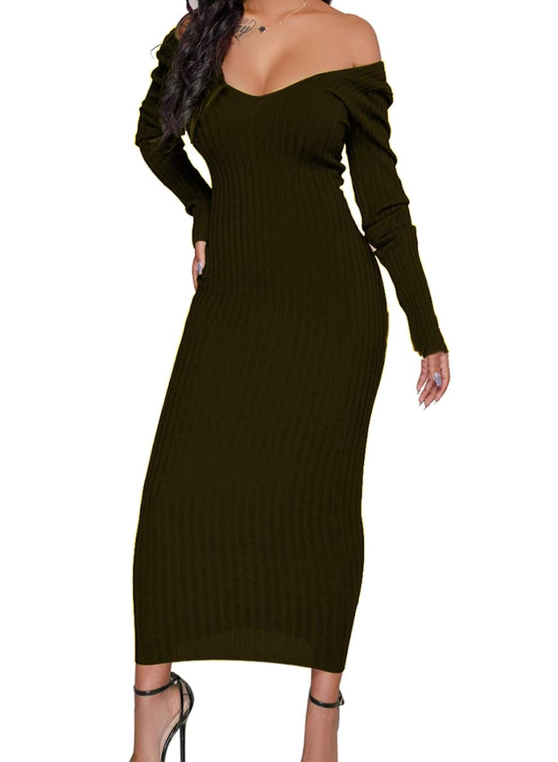 Womens Off Shoulder Plus Size Work Business Sweater Dresses Long Sleeves Bodycon Cardigans Outfits 2XL