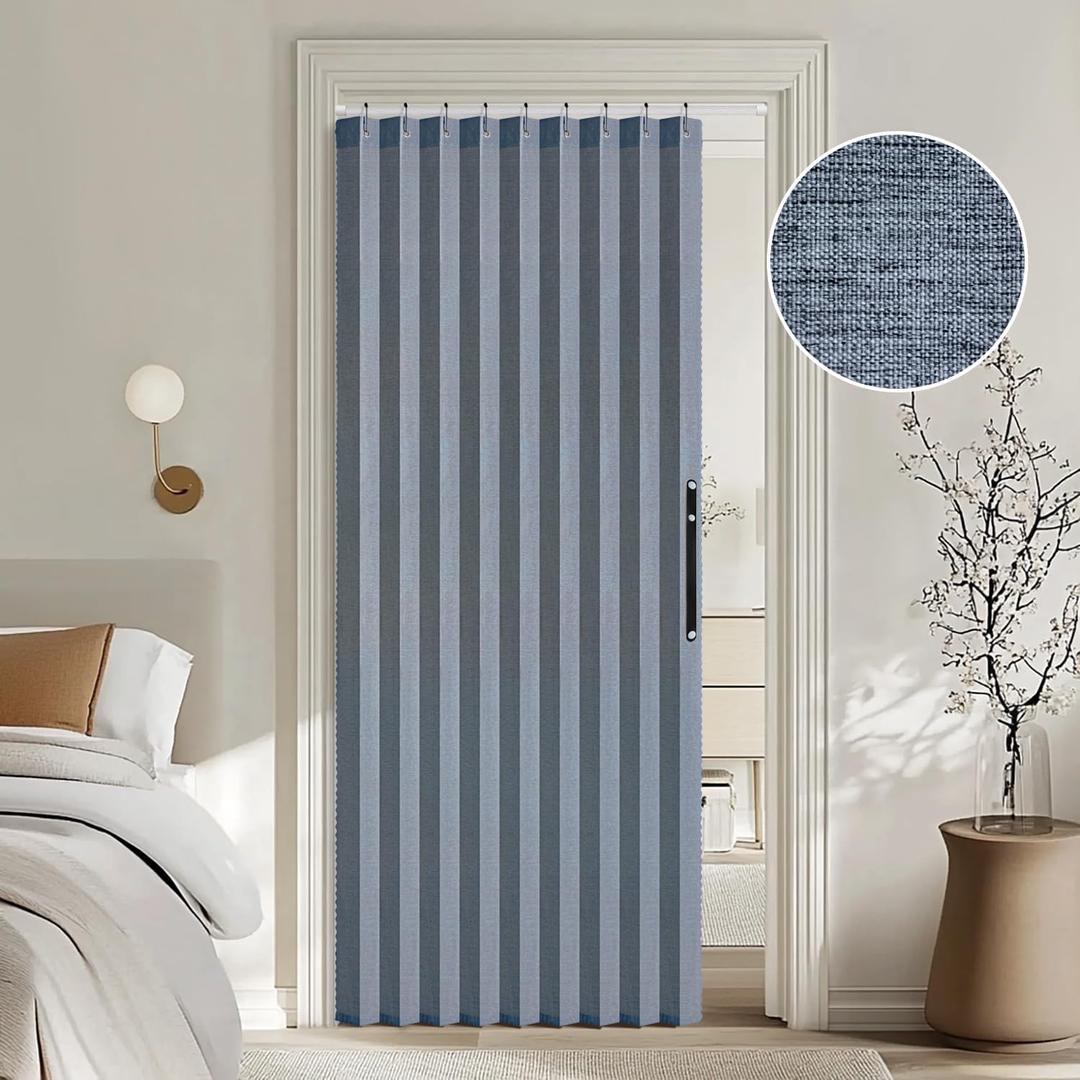 MIULEE Accordion Style Magnetic Folding Door Curtains for Doorways/Closet, Room Divider Pleated Drapes with Hooks for Interior Living Room/Bedroom/Open Closet, Blue, W39 x L78 inches, 1 Panel