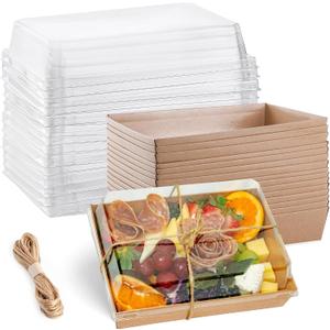 Leafiew 50 Pack 7x5 Inches Charcuterie Boxes with Clear Lids - Individual To Go Paper Charcuterie Board with Lid, Disposable Food Containers for Desserts, Cookie, Food, Charcuterie Accessories