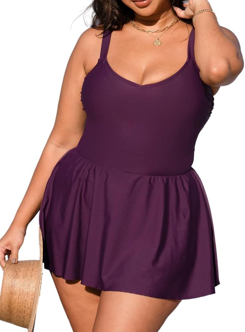 CUPSHE Plus Size Swimsuit for Women One Piece Bathing Suit Scoop Neck Ruffled Swim Dress Adjustable Straps (X-Large Plus, RED)