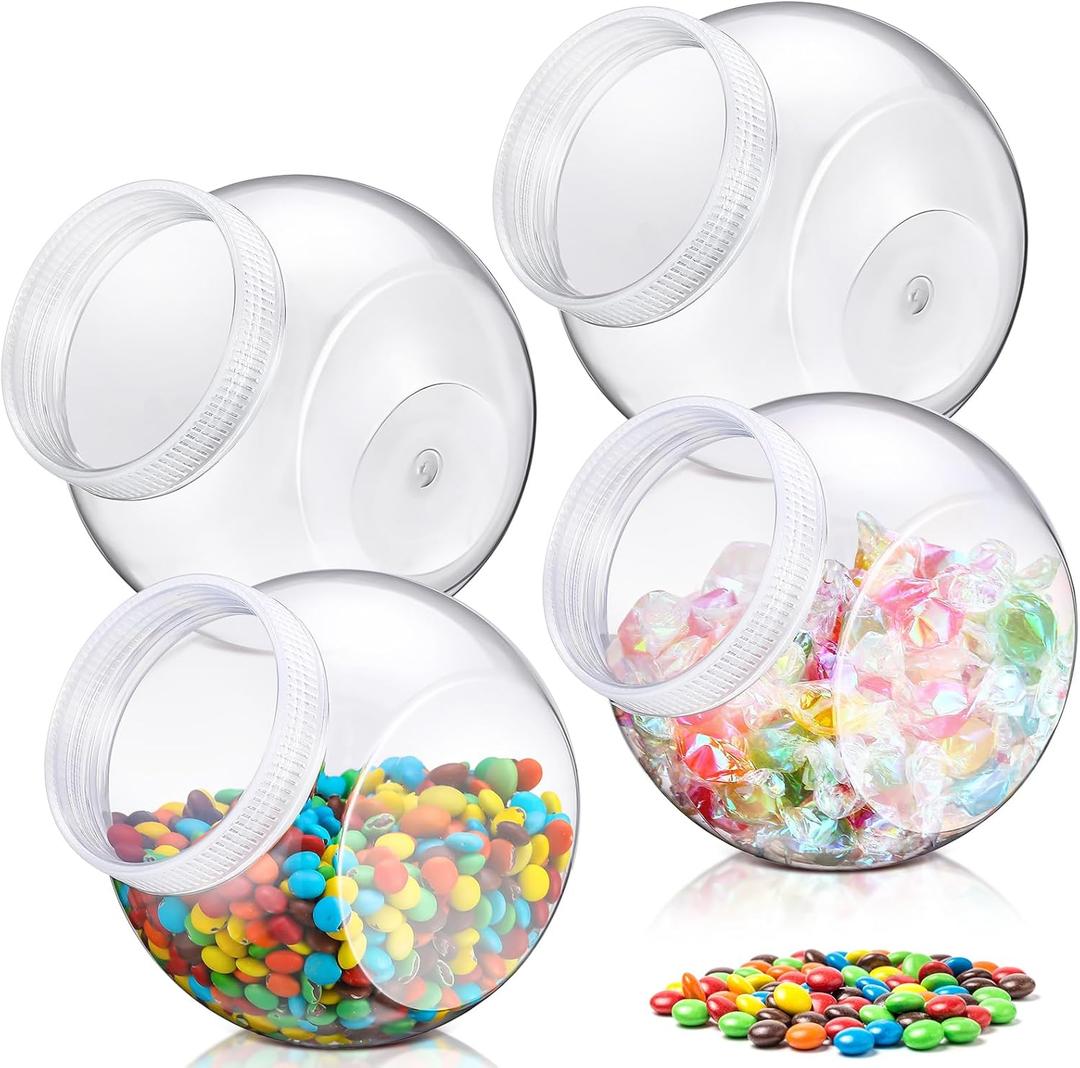 Willinglong 4 Pcs 40 oz Plastic Candy Jar with Lid for Candy Buffet Large Storage Jar Clear Food Storage Canisters Kitchen Countertop Container for Cookies Snacks Indoor Outdoor