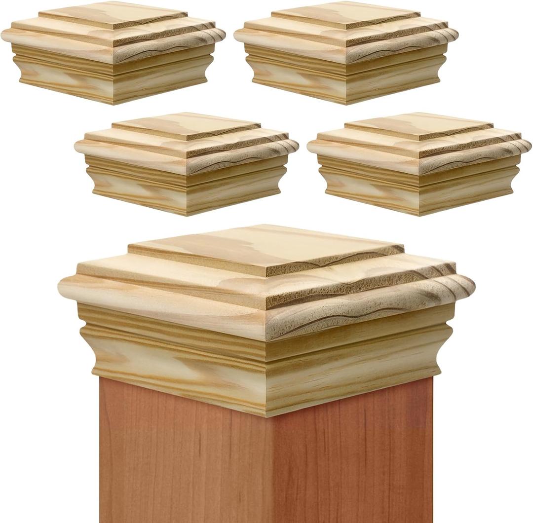 Sasylvia 4 Pcs Wooden Post Caps Cedar Fence Post Caps Rot Resistant, Decorative Tops for Decks Mailboxes and Outdoor Fences Protection (6x6 Inch)
