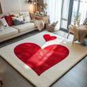 4 x 6 Area Rug with Cute Red Heart Pattern for Girls Bedroom - Plush Soft Baby Plush Bedside Indoor Rugs, Rectangular Non-Slip Small Living Room Carpets, Stylish Decor for Girls