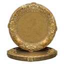 MAONAME 13" Antique Gold Charger Plates, Plate Chargers with Embossed Rim, Round Plastic Charger Plates for Wedding, Table Decor, Set of 6