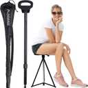 Walking Cane with Seat for Men & Women, Lightweight Anti-Slip Walking Stick with Carry Bag, Portable Stool for Senior & Adults, Foldable Cane Chair for Travel Hiking (Black)