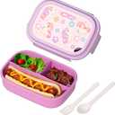 Bento Lunch Box with Kids & Children, Stackable Lunchbox Container with 3-Compartment, Durable for On-the-Go Meal, BPA-Free and Food-Safe Materials (Purple)