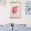 NQDWX Lightning Bolt Wood Poster Hanger - Pink Wall Decor for Teen Girl Room, 12x17 Inch Rustic Wood Frame Art, Edgy Nursery Sign, Unique Gift for Daughters & Best Friends. (166)