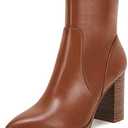 LAICIGO Women's Pointed Toe Ankle Boots Chunky Stacked Heel Side Zipper Faux Leather Ankle Booties.9