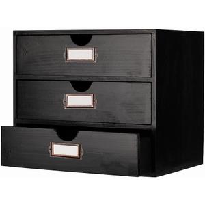 Wooden Storage Box Rustic Desktop Organizer with 3 Drawers Office Desk Accessories Shelf Large Craft Storage Containers Apothecary Cabinet and Chest Jewelry Holder for Women(Black)