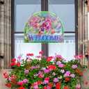 Hummingbird Stained Glass Suncatchers - Welcome Hummingbird Suncatcher, Vibrant Flowers Window Hanging, 7.8''*6.5'', Stained Glass Birds with Suction Cup, Mom Gift