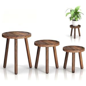3-Pack Wood Plant Stands Indoor, Single Plant Stand for 6-12 Inch Pots, Mid-Century Modern Plant Stool, Tall Plant Stand for Large Plants Perfect Fit for Living Room, Balcony, Office