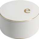 COLLECTIVE HOME - Ceramic Jewelry Box, Elegant Embossed Jewelry Holder, Trinket Organizer with Gold Monogram Lid, Storage for Ring Necklace Bracelet Earrings, Rings and Accessories (e)