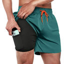 BRISIRA Mens Swim Trunks Swim Shorts Quick Dry 5 inch Inseam Beach Shorts with Compression Liner and Zipper Pocket, Blue, Size 32