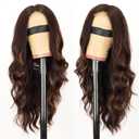 AISI HAIR Chocolate Copper Brown Mixed Light Brown Wig for Women, Long Wavy Lace Hairline Middle Part Synthetic Heat Resistant Wig for Daily Party-26 Inch