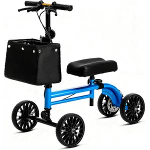 Knee Scooter with Disc Brake, Steerable Knee Walker for Adults,Foldable Rover Scooter for Broken Foot Injured Leg Crutch,Blue