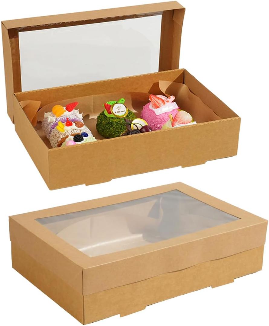 10 Pack Bakery Boxes with Window, 17.7x12.2x3.15 Inch Large Cookie Boxes, Cardboard Pastry Boxes, Take out Containers for Baking Pies, Cakes, Muffins and Pastries (L)