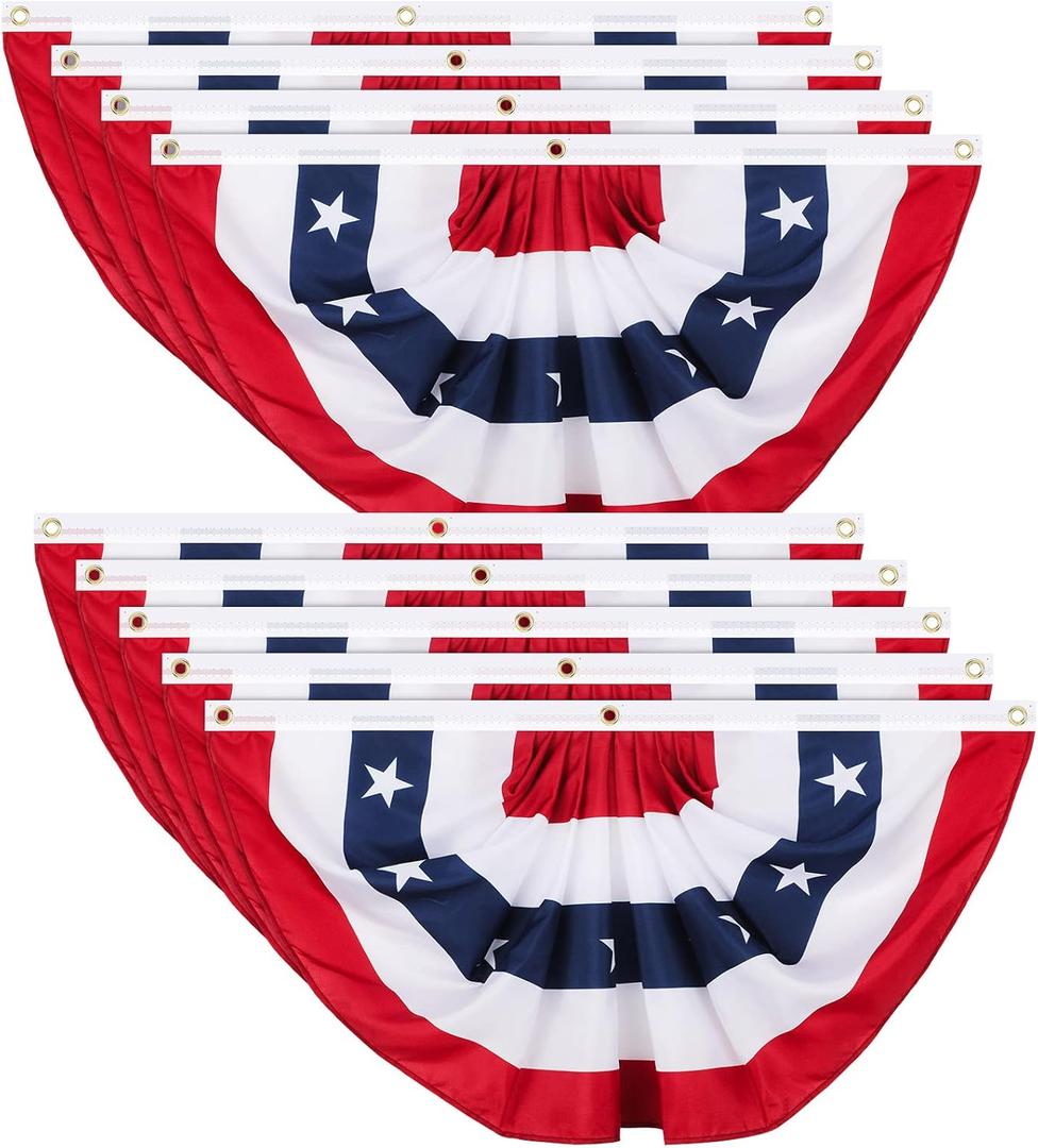 Tatuo 250th Anniversary Pleated Fan Flags, 4th of July Patriotic Decorations American USA Bunting Flag Stars and Stripes Banner for Independence Day Memorial Day(9 Pieces,3 x 6 feet)
