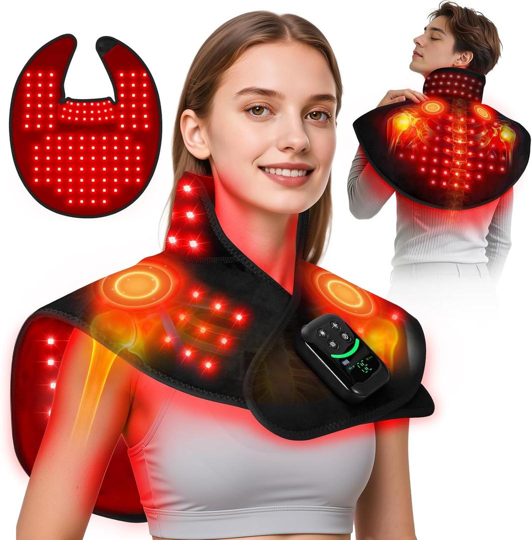 Cordless Red Light Therapy for Neck Shoulder with Heat & Massage, 5000mAh Controller 118LEDs 3-in-1 Chip 660nm&850nm Infrared Light Therapy Pad for Body Home Outdoor Use