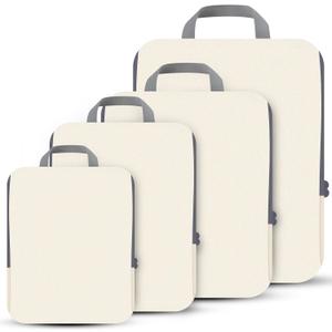 4 Set Compression Packing Cubes Travel - Travel Accessories Expandable Packing Organizers for Carry On - Essentials Luggage Bags - Beige