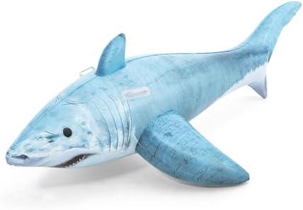 Bestway Realistic Shark Pool Float, Kids Inflatable Ride-On with Handles, Swimming Pool and Beach Toy, White