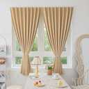 Jilron Magic Tape Stick on Curtains Blackout Curtains for Bedroom no Drillng Self Adhesive Curtain no Rod Small Window (Beige, 59" W x 59" L) 2 Panels