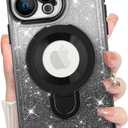 KANGHAR for iPhone 16 Plus Case, Support for MagSafe [Four Corner Cushion Series] Kickstand Electroplate Edge Shockproof Durable Full Body Protection for Girls Women -Black
