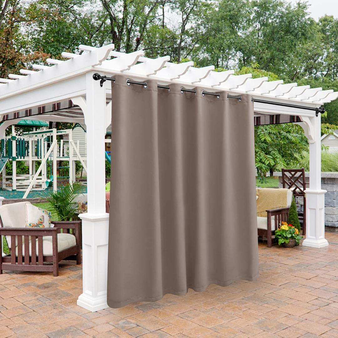 BONZER Waterproof Outdoor Blackout Curtains for Patio - Thermal Insulated, Sunlight Blocking Privacy Grommet Curtains for Gazebo, Porch, Pergola, Cabana, Deck, 1 Panel, 100W x 84L inch, Khaki