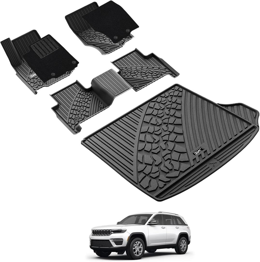 3W Floor Mats & Cargo Liner Fit 2022-2025 2026 Jeep Grand Cherokee(Non L or WK) Carpets for 1st Rows Black Mats Custom Fit for Grand Cherokee, 6PCS