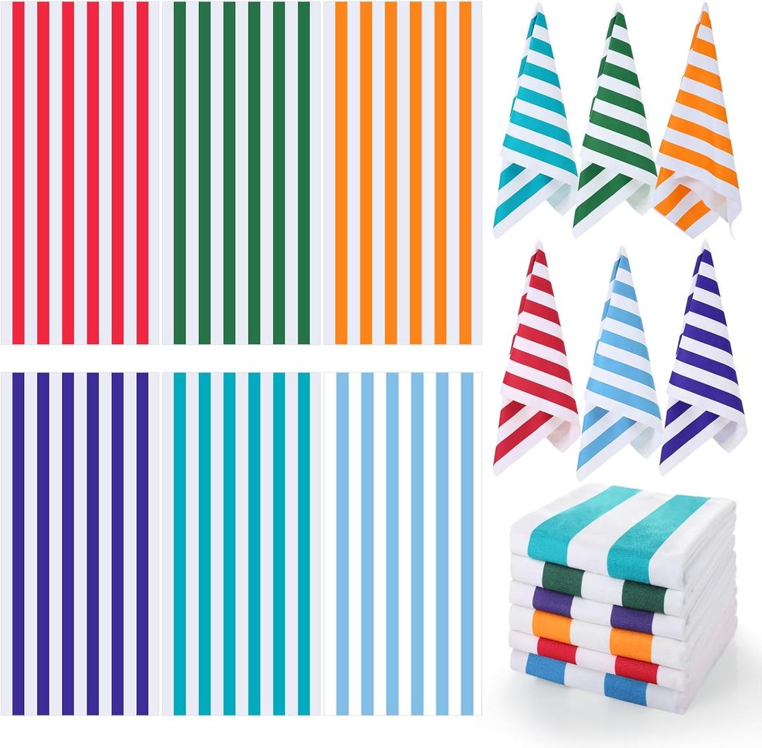 Peryiter 6 Pcs Oversized Microfiber Beach Towels 59 x 28 Inch Large Quick Dry Pool Towels Absorbent Camping Travel Blanket Set for Women Men Bath Beach(Fresh Colors,Stripe Style)
