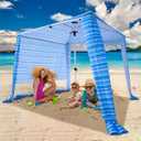 Beach Cabana, 6.2'×6.2' Cool Cabana Beach Tent Sun Shelter Canopy with Side Wall, 4 Sandbags, UPF 50, Ventilation Peak, Portable Beach Shade Umbrella for Beach Camping Outdoor, Navy Blue