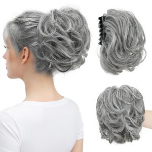 Claw Clip Short Ponytail Messy Bun Hair Piece Bendable Hair Branch Extensions Fluffy Wavy Curly Synthetic Versatile Dark Grey Hairpieces Claw Clip Short Ponytail Messy Bun Hair Piece Bendable Hair Branch Extensions Fluffy Wavy Curly Synthetic Versatile Dark Grey Hairpieces
