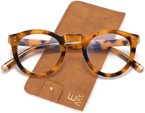 EASY READ Blue Light Blocking Glasses for Women,Retro Round Anti Eyestrain Computer Eyeglasses for Women with Spring Hinge