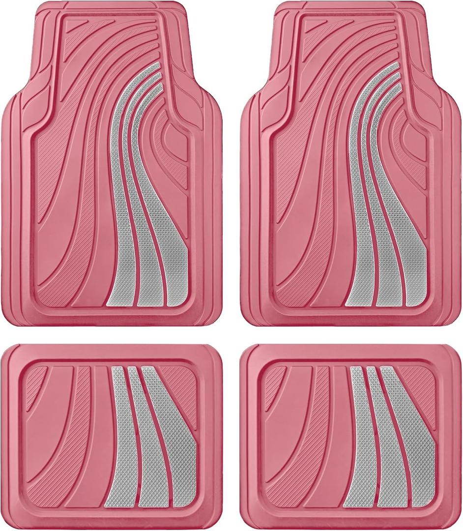 Road Comforts Car Floor Mats Full Set – Front & Rear Car Floor Mats with Aluminum Design, Anti-Slip Backing, All-Weather Protection, Trim-to-Fit Car Mats for Most Sedans, SUVs & Vans -All Pink, 28"L x 19"W x 3"Th