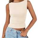 PRETTYGARDEN Womens Ribbed Tank Tops Summer 2025 Ruched Sleeveless Shirt Side Split Going Out Fitted Y2K Trendy Tops(Apricot, Medium)