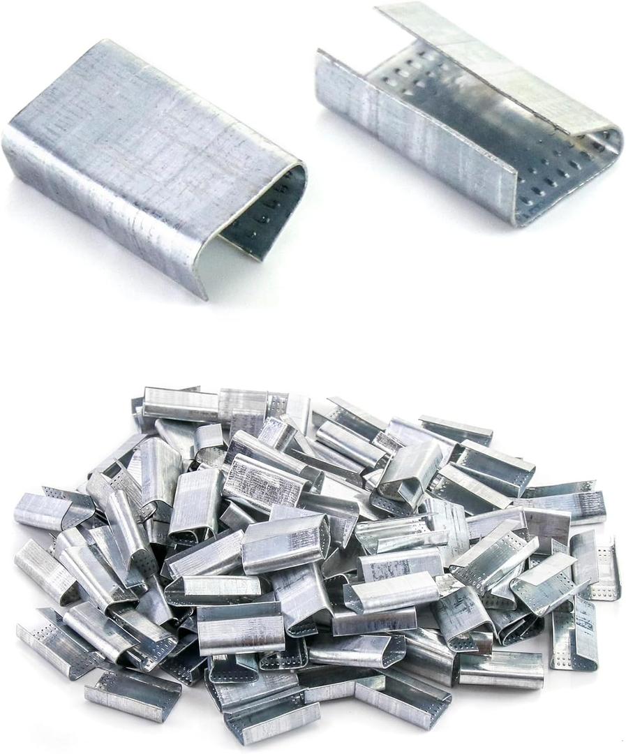 QWORK Seals for 1/2" Strap Width Steel Strapping, 500 Pcs Metal Clips for Firmly Securing Packaging and Pallet Banding, Fix Large and Medium-sized Loads for Storage and Transportation