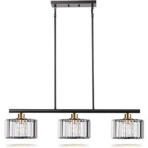 TALOYA Pendant Lights Kitchen Island Black and Gold, 3-Light Crystal Pendant Light Modern, Height Adjustable Chandelier Hanging Island Light Fixtures for Kitchen Dinning Room(Bulb Not Included)