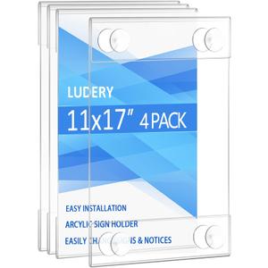 Acrylic Window Sign Holder 11x17 with 4 Suction Cups,Clear Acrylic Frames Glass Window Wall Mount,Advertising Signage Sign Holder for Mall, Office, Home, Store, Restaurant (4 Pack)