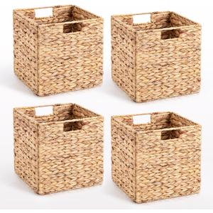 10.5 x 10.5in Wicker Storage Baskets, Cube Foldable Water Hyacinth Storage Baskets for 11 x 11 Cube Shelves Set of 4