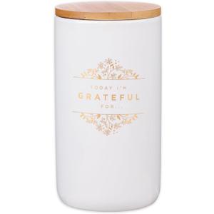 Christian Art Gifts Keepsake Count Your Blessings Gratitude Jar Set w/Bible Verse Note Cards, Today I'm Grateful For, White Ceramic with Gold