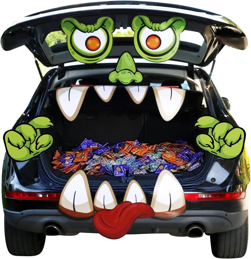 Trunk or Treat Car Decorations Kit for SUV, Halloween Cute Monster Face Trunk or Treat Car Decorations Kit, Outdoor Halloween Garage Door Decorations