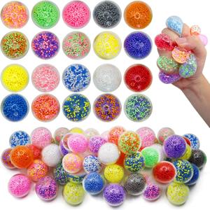 30 Pack Round Squishy Balls - Bulk Stress Balls for Anxiety & Kids, Filled with Foam Particles | Squishy Squeeze Toys for Stress Relief, Sticky Balls for Ceiling, Fidgets for Classroom