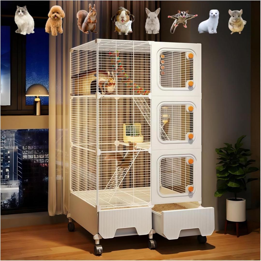 Large Multi-Level Small Animal Metal Cage Indoor Play Pen, Suitable for Ferrets, Squirrels, Guinea Pigs, Rabbits, Cats, Mice, Sugar Gliders Small Animal House and Enclosure (27.9" Lx 18.1" W x51.6 H)