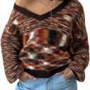 MakeMeChic Women's High Neck Striped Sweater Cut Out Long Sleeve Winter Retro Asymmetrical Knit Top (S)