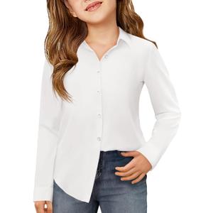 Haloumoning Girls Button Down Shirts Kids Long Sleeve Dress Shirts School Uniform Blouse  (11-12 Years, White)